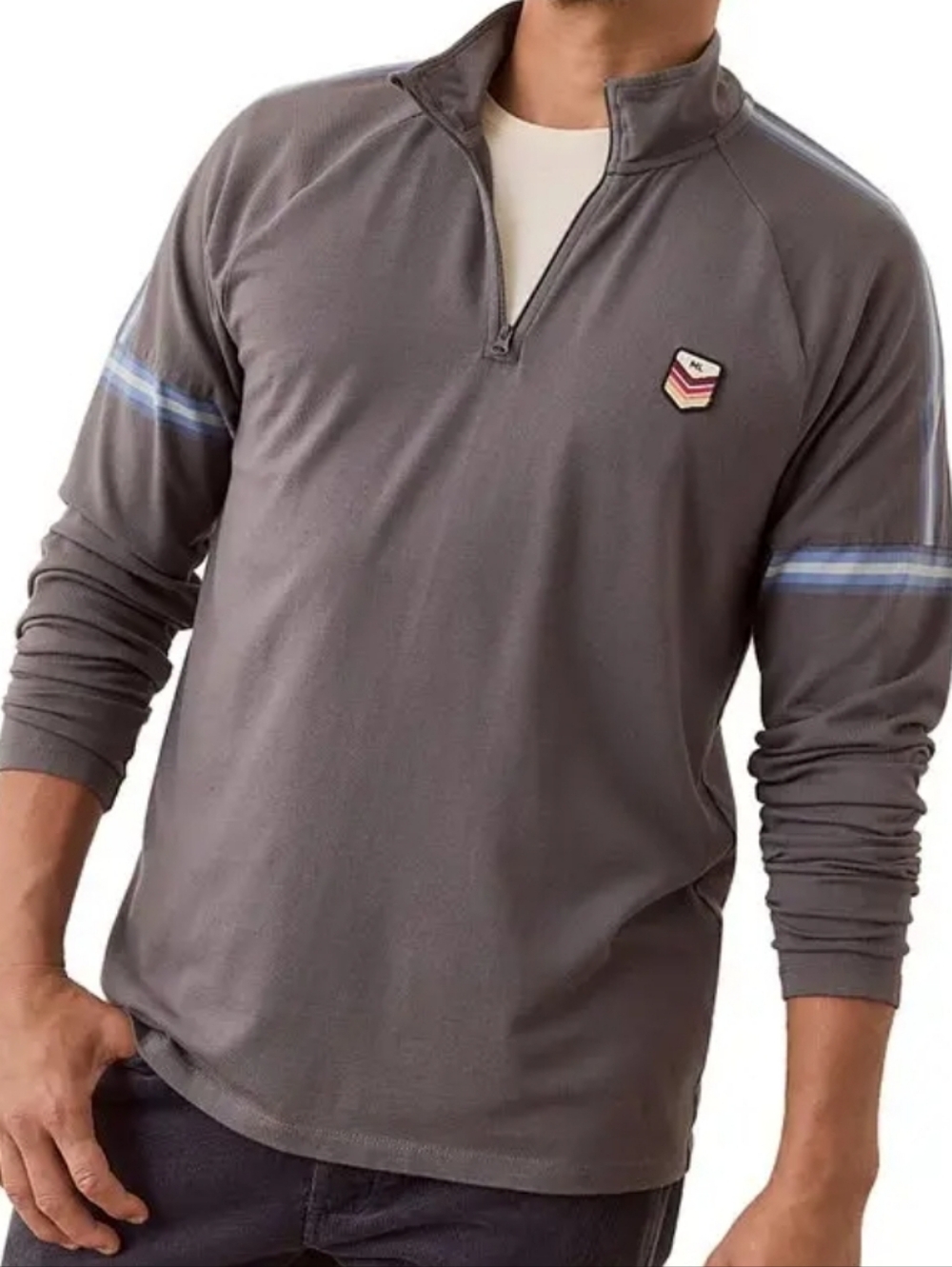 Marine Layer quarter zip sweatshirt Gray with Chest Patch Size Small